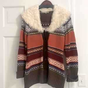 Relais  sweater cardigan size M.  Multi color orange, brown, purple, cream